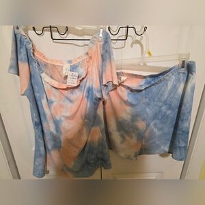 Tie-Dye Off-Shoulder Top and Short Set
